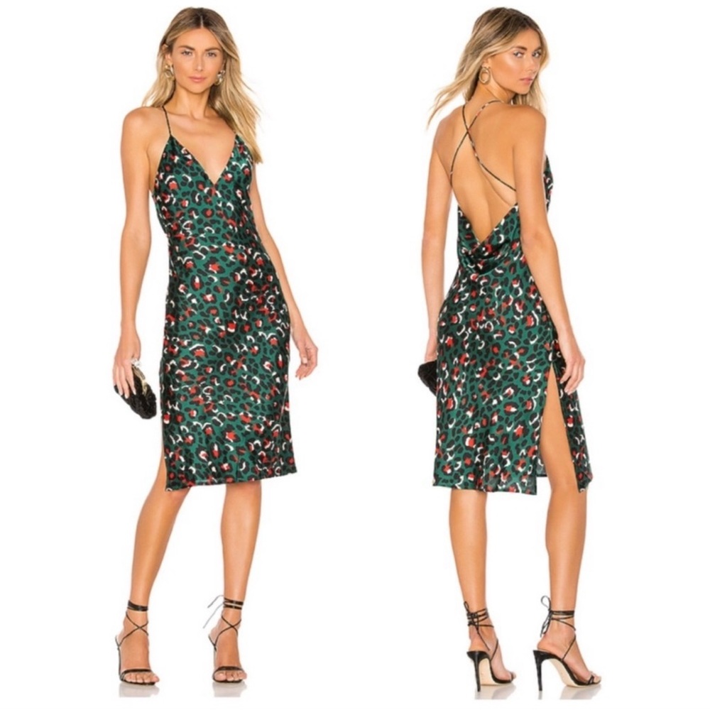 Superdown Size XS Green Leopard Paloma Cowl Back Dress